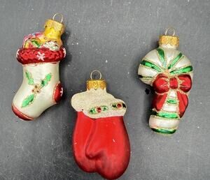Lot Of 3 Unique Treasures Hand Blown and Painted Crafted Glass Ornaments -BG1